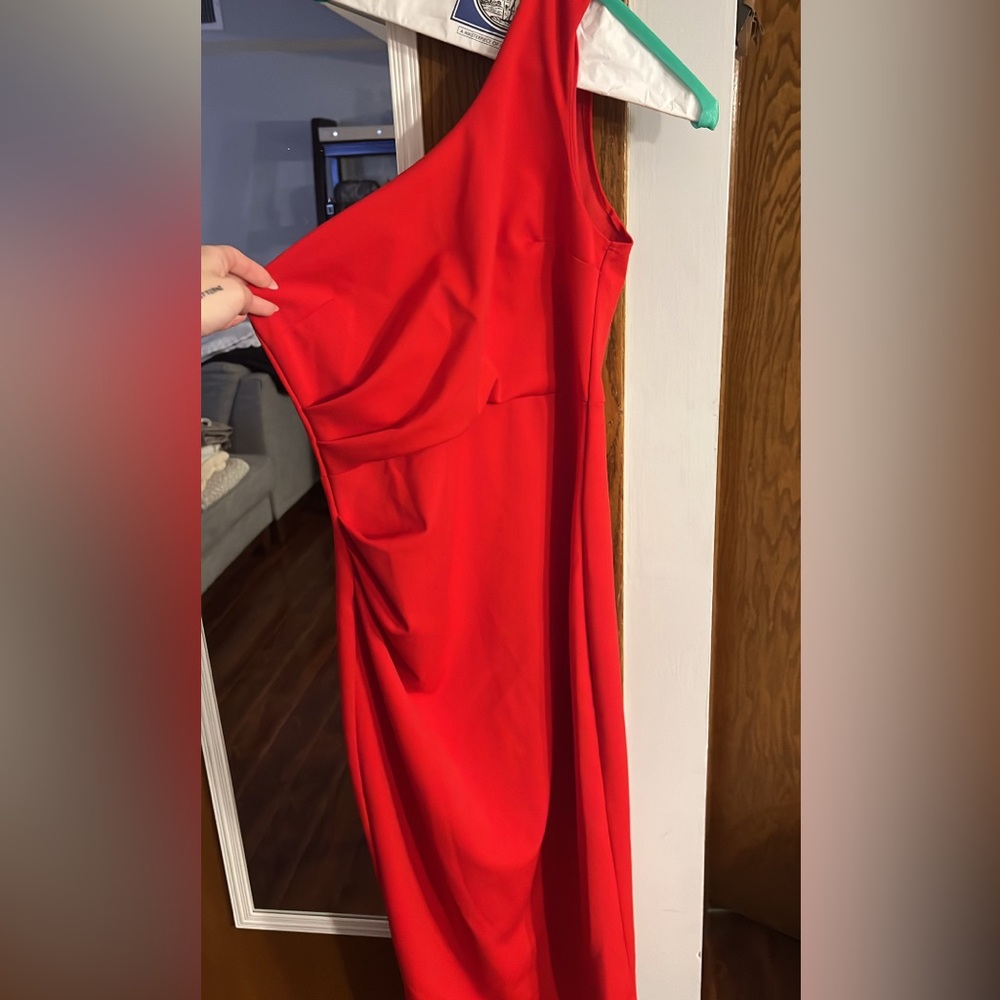 Windsor Red Asymmetrical Ruched One Shoulder Dress